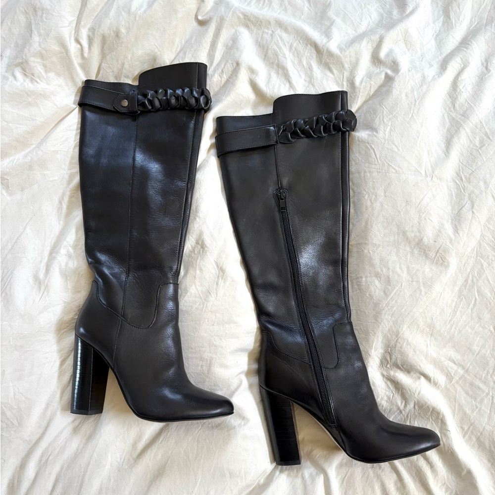 Leather Braided Saks Fifth Avenue Black Boots